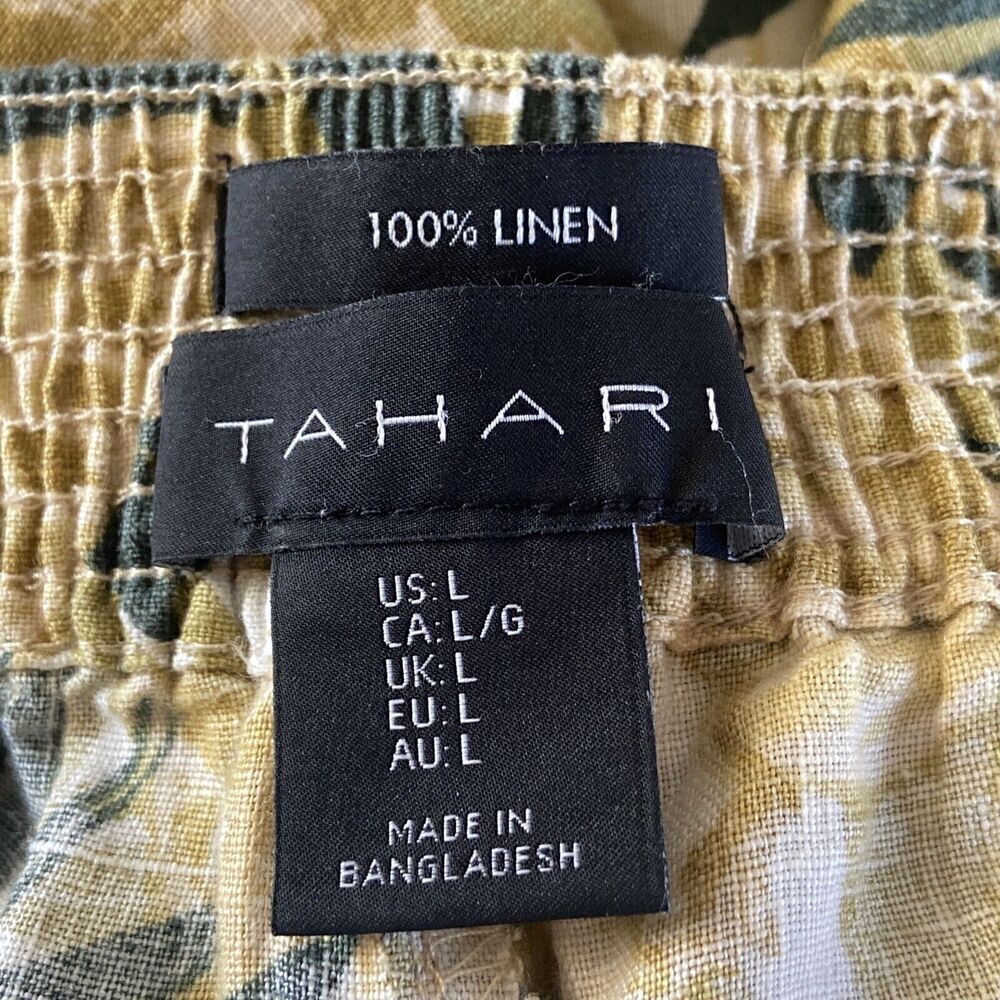 Tahari 100% Linen Cropped Wide Leg Pants Tropical Print Elastic Waist - Picture 7 of 7